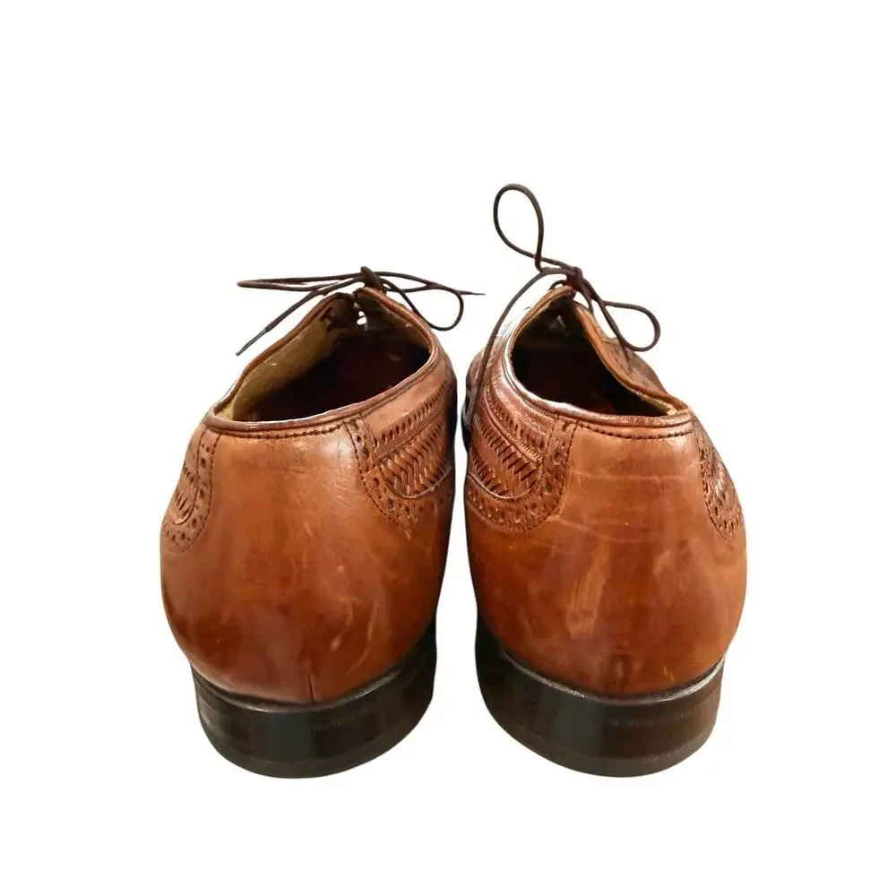 Mezlan Men's Woven Brown Leather Cap Toe Oxford Dress Shoes Size 8W Weaved